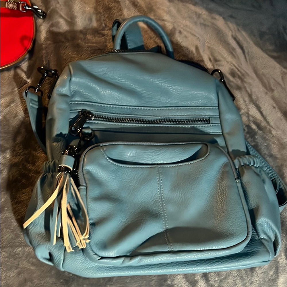 Angel Kiss Blue Backpack with Rounded Design and Top Handle